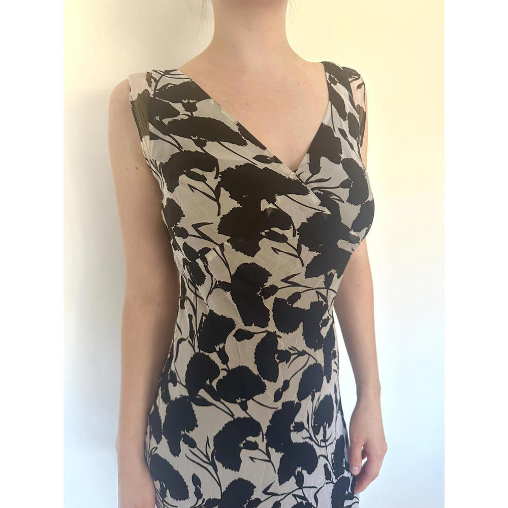 Vintage 100% Silk Black and White Floral Midi Dress - Picture 6 of 9